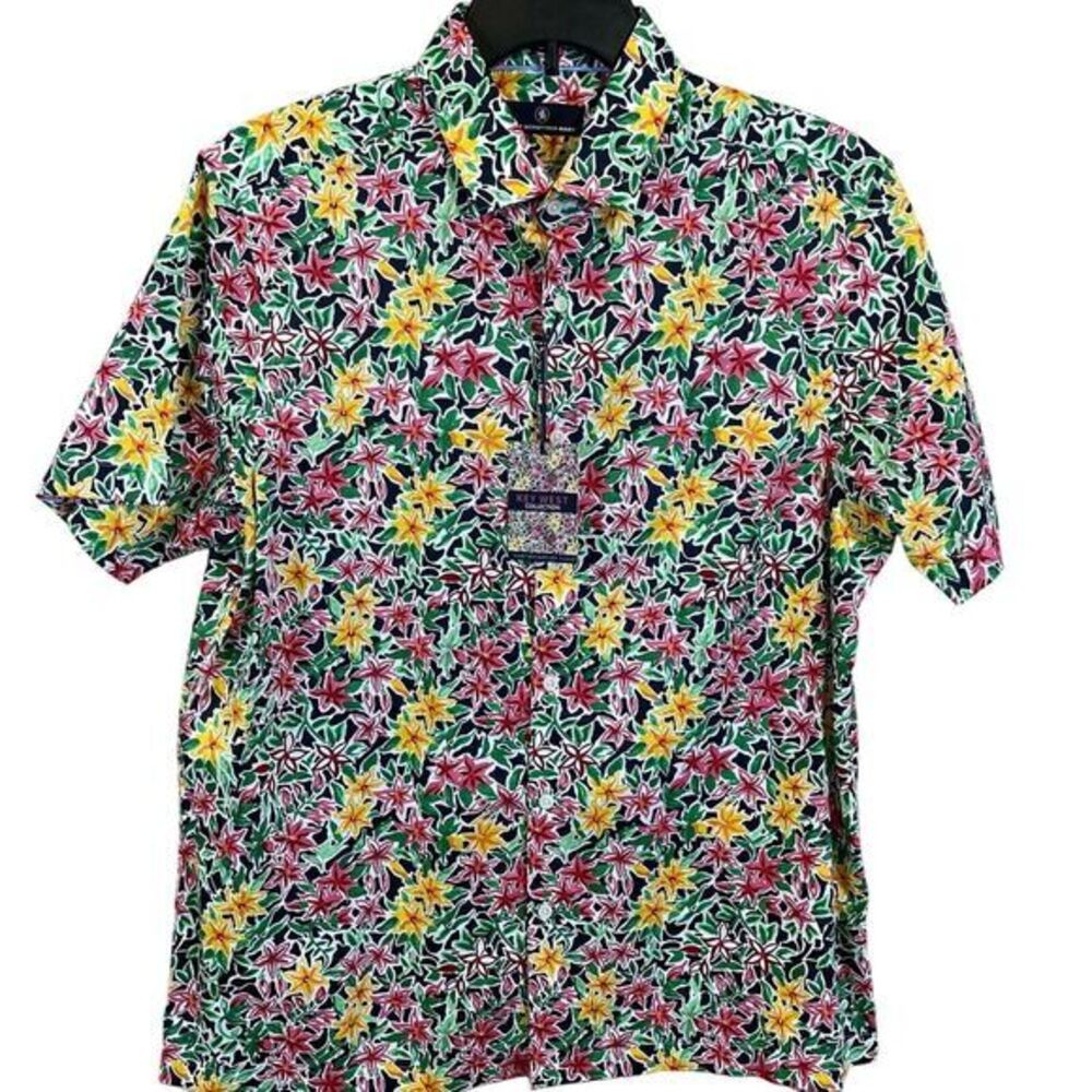 NWT Hart Schaffner Marx Mens Shirt Yellow Red Size Large Floral Summer Button Up